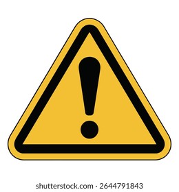 A yellow equilateral triangle with a thick black border contains a large black exclamation mark The background is white