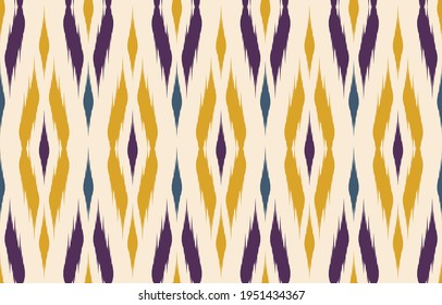 Yellow Ethnic abstract ikat art. Seamless Kasuri pattern in tribal,folk embroidery,and Mexican style.Aztec geometric art ornament print.Design for carpet,wallpaper, clothing,wrapping,fabric,cover