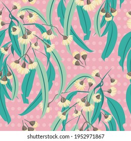 Eucalyptus amarillo Blossom polka puntos sin fisuras patrón de repetición vectorial