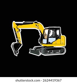 Yellow Excavator Construction Machine Vector