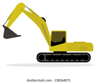 yellow excavator with continuous tracks isolated on white background