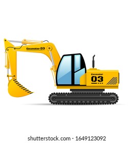 Yellow excavator crawler. Vector illustration of build and construction icon. On a white background. Isolated. Flat design