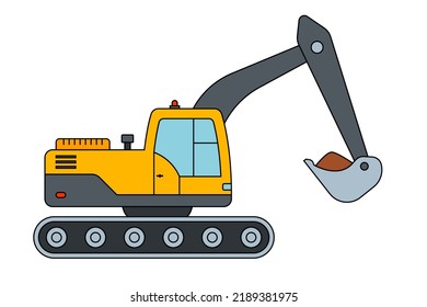 la excavadora amarilla excava el suelo en el lugar de construcción. ilustración vectorial plana.