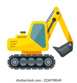 Yellow Excavator in a flat style on white background. Vector illustration. Digger icon. Isolated illustration.