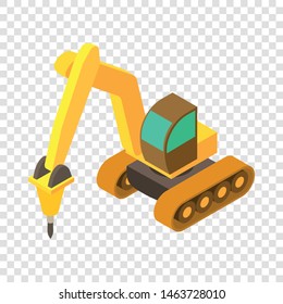 Yellow Excavator Hammer Icon. Isometric Illustration Of Yellow Excavator Hammer Vector Icon For Web