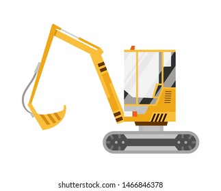 Yellow excavator. Isolated on white background. Special equipment. Construction machinery. Vector illustration.