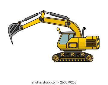 Yellow excavator lifts the ladle
