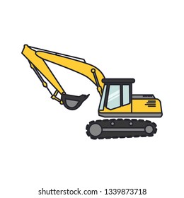 Yellow excavator  linear icon. Icon for mobile concepts and web apps mobile apps and print media. Thin lines icon can be used for websites. Vector EPS10