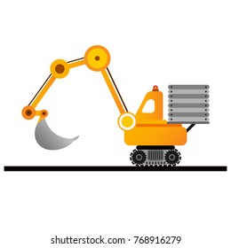 Yellow excavator on white background. Mining industry. Flat illustration.