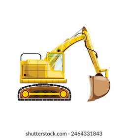 Yellow excavator stands ready for heavy-duty construction work, showcasing its powerful arm and bucket