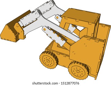 Yellow excavator toy, illustration, vector on white background.