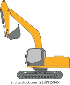 Yellow excavator vector art. Construction machinery.