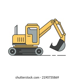 Imagen vectorial de excavadora amarilla, vectores de equipo de excavación pesada aislados