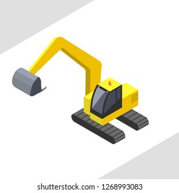 Yellow excavator vector in isometric projection

