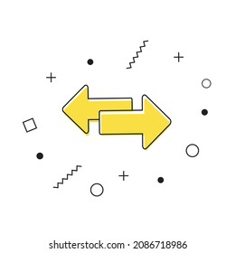 Yellow exchange arrow transfer icon with geometric shapes on white background. Arrow icon. Logo. Vector