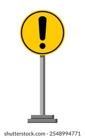 Yellow Exclamation Mark Sticker Template with Signpost - Attention Symbol, Information Board, Editable and Scalable Vector Graphic Isolated on White Background EPS File. Circle