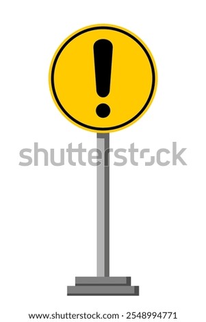 Yellow Exclamation Mark Sticker Template with Signpost - Attention Symbol, Information Board, Editable and Scalable Vector Graphic Isolated on White Background EPS File. Circle