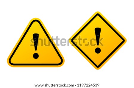 Yellow exclamation vector sign isolated on white background