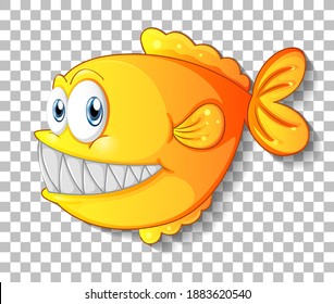 Yellow exotic fish cartoon character on transparent background illustration