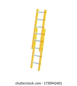 Yellow Extension Ladder. Cartoon Aluminium  Staircase with Steps. Vector illustration isolated on white background for web and design