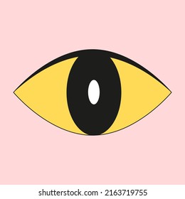 Yellow eye on pink background. Vintage card for 1970 vibe with single element. Retro graphics for poster design.
