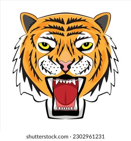 Yellow eye Tiger head or face show open mouth drawing in colorful cartoon vector