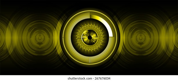yellow eyeball future technology, security concept background. vector. Light Technology background for computer graphic website internet business. circuit. sound wave.