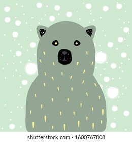 Yellow eyed bear in the blue. Vector Illustration