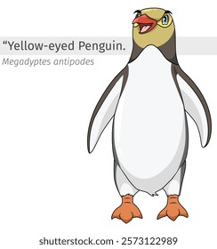 yellow eyed penguin happily Cartoon illustration. wildlife animal isolated. Bird cartoon collection. penguins bird Cartoon character