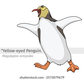 yellow eyed penguins run happily Cartoon illustration. wildlife animal isolated. Bird cartoon collection. penguins bird Cartoon character