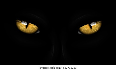 yellow eyes black Panther on dark background