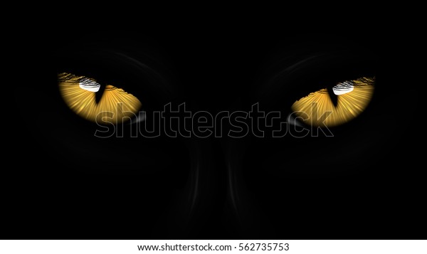 yellow eyes black\
Panther on dark\
background