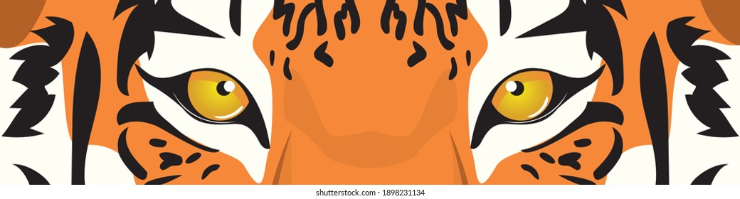 Yellow eyes of red tiger design illustration.