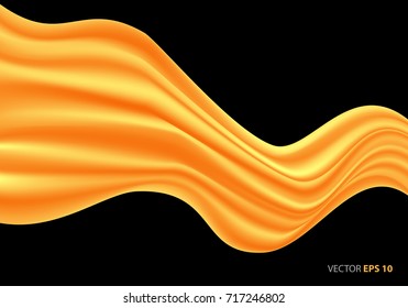 Yellow fabric wave flying on white luxury background vector illustration.