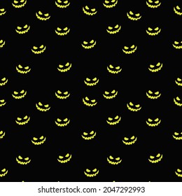 Yellow face of angry pumpkin. Vector and seamless pattern.