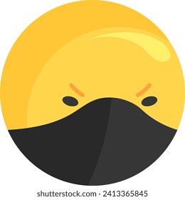 Yellow face with black mask showing frustrated or sick expression. Emoji with a mask during pandemic vector illustration.