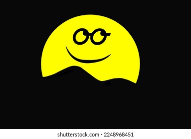 Yellow face character with mood expression, happy, cheerful, adorable, funny, and smart on black background.
