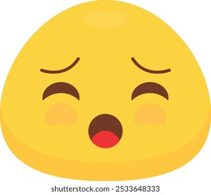 Yellow face emoji with closed eyes, raised eyebrows, and open mouth, resembling yawning or feeling sleepy. Ideal for expressing emotions in digital communication, social media.