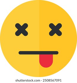 Yellow face emoji with crossed-out eyes and tongue sticking out. Dead and poisoned emoticon.