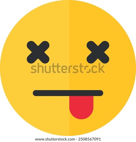 Yellow face emoji with crossed-out eyes and tongue sticking out. Dead and poisoned emoticon.