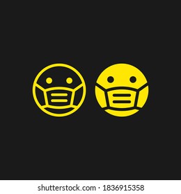 Yellow face emoji with medical mask. COVID-19 emoticon concept flat style. Vector illustration