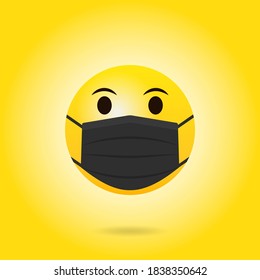 Yellow face emoji with medical mask. COVID-19 emoticon concept. Vector illustration