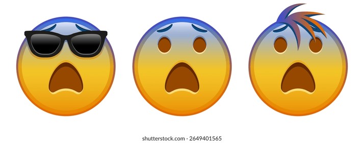 Rosto amarelo com medo Conjunto de três emojis