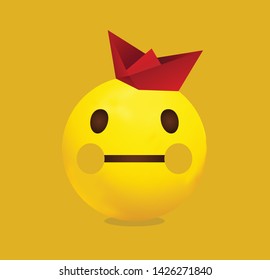 Yellow face with folded paper boat
