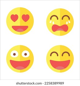 The yellow facial expression emoji are falling in love, smiling, crying, and laughing