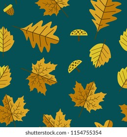 Yellow fall foliage with hand drawn style seamless pattern