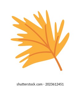 Yellow fallen leaf. Autumn clipart for Halloween, Thanksgiving, harvest day, seasonal festival. Cute cartoon flat icon. Autumnal item, object, element for card, poster, banner, sign, logo, packaging.