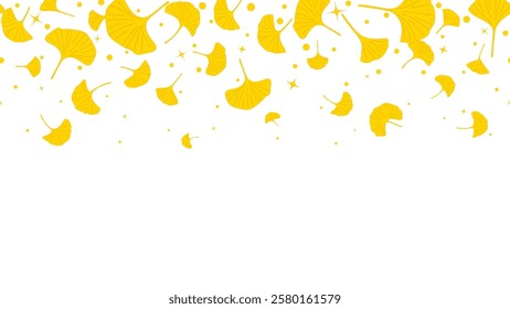 Yellow falling ginkgo leaves element background, Banner template autumn. Horizontal seamless backdrop