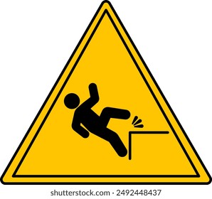 Yellow Falling Hazard Sign. Vector Icon. Man Falling from Height. Danger Warning Sign