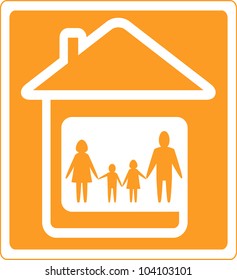 yellow family sign with home and people silhouette